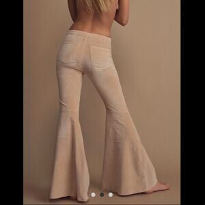 FREE PEOPLE Womens Velvet Bellbottom Super Flare Pants Peach Beige Size 26